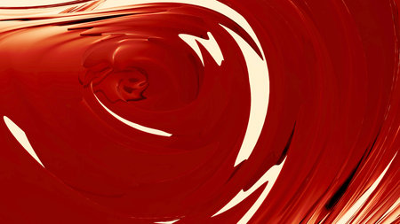 Animation with red liquid and abstract movements. Design. Abstract red liquid moves in space. Surface of red liquid with vibrations and reflectionの写真素材