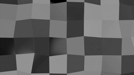 Abstract monochrome moving wall of squares. Design. Black and white rows of connected squares.