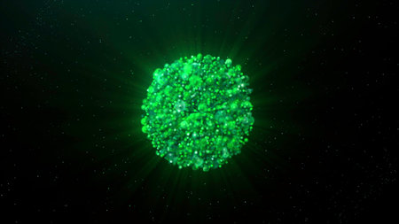 Abstract cells division process. Motion. Scientific background with cellular division under microscope.の写真素材