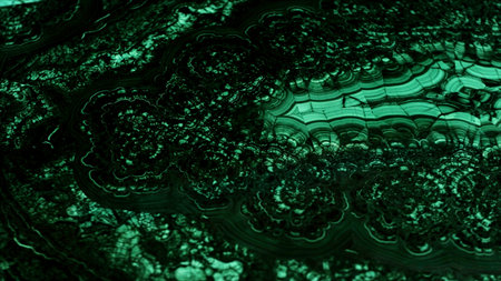 Close up of malachite stone with beautiful natural pattern. Stock footage. Green mineral texture.の写真素材