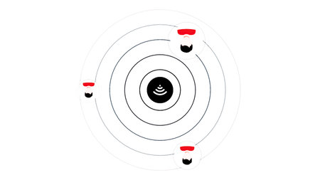 Wifi icon pulsating and spreading signal among people silhouettes. Motion. Concept of modern...