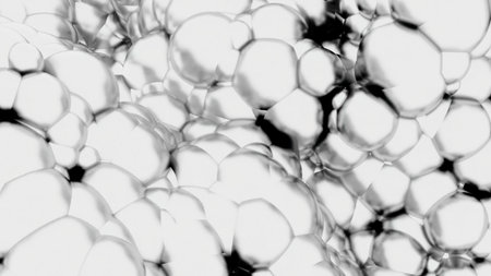 Bubbling 3d bubbles. Design. Boiling mass of bubbles in 3d animation. Background of boiling large bubbles. Mass of boiling liquidの写真素材