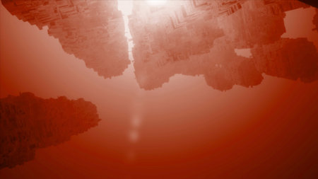 3d pillars of stones. Motion. Abstract animation with 3d stone pillars. Virtual stone pillars in space with sunlightの写真素材