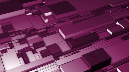 Colorful cubes on 3d surface. Motion. Stretching virtual space with cubes. 3D image of geometric structure made of cubesの写真素材