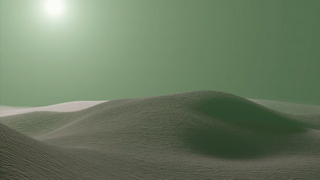 Abstract 3d animation of sand hills. Design. Grey sand hills on isolated ridge. 3D projection of grey desert with hillsの写真素材