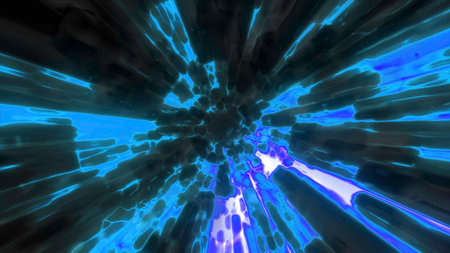 Rotating tunnel with bright spots. Motion. Colorful spots move in flow of rotating tunnel. Bright glowing spots flicker in dizzying flow of tunnelの写真素材