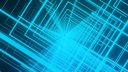 Blue and pink background. Design. A bright abstraction of white light pieces creating a tunnel that rotates and moves deeper.の写真素材