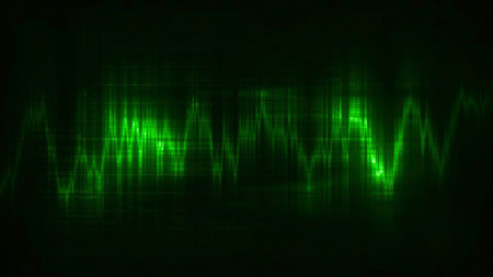 Moving wave line with radiance. Motion. Shining line moves in wave oscillations. Straight line with wavy ripple movementsの写真素材