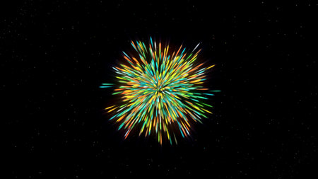Black background. Motion.Multicolored rays of light that scatter in different directions at high speed and fill the empty black space in the animation.の写真素材