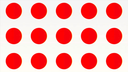 Bright animation. Motion.Multicolored small balls changing color and relevant on a bright blue background.の写真素材