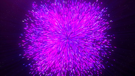 Magic pink animation with sphere of particles and rays becoming smaller. Motion. Particles moving...