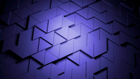 Purple and blue triangles. Design.Small parts of the mosaic breaking in different directions in the animation.の写真素材