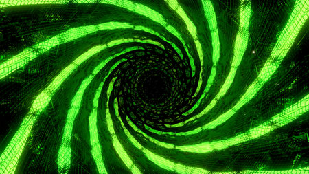 A swirling blue and green tunnel. Design.The light lines that make up the kaleidoscope pattern...