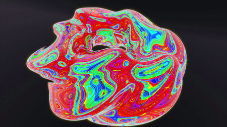 Liquid ring of acid colors. Design. Moving liquid in 3d circle with bright colors. Liquid form moves and shimmers with acidic colorsの写真素材