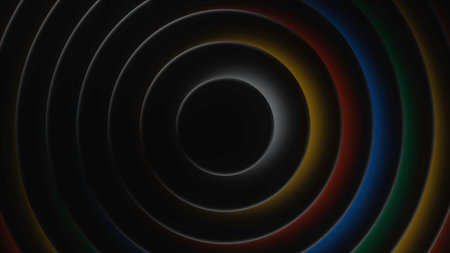 Black background. Motion.Dark circles with bright running light in the animation then widens and narrows.の写真素材