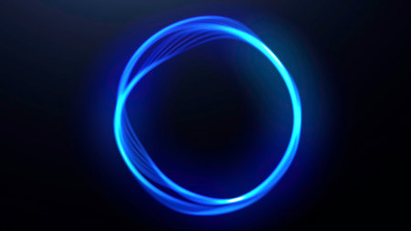 Black background . Motion . A bright neon ring in animation that moves apart in different directions...