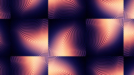 Red and purple patterns. Motion.Large floating lines on squares creating a trance effect in...