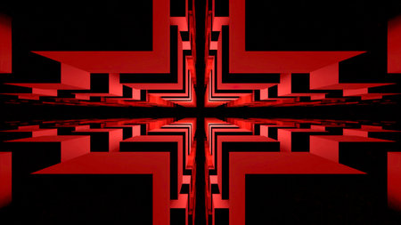 Gap in space of squares. Design. Sacral cleft in labyrinth. 3D space of squares with dark slit. Dark narrow chasm in square tunnelの写真素材