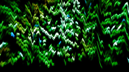 Green and pink background made like an abstract painting. Motion. Dark background with illuminated neon patterns that spread and rotate.の写真素材
