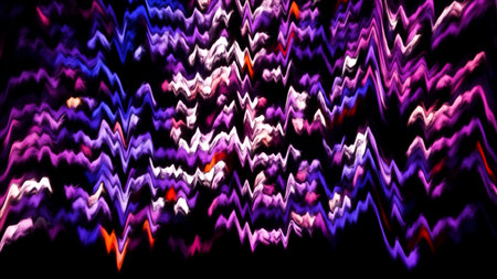 Green and pink background made like an abstract painting. Motion. Dark background with illuminated neon patterns that spread and rotate.の写真素材