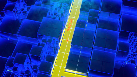 Futuristic digital city map layout with satellite GPS coordinate searching and target tracking. Design. Interface of the gps search system.の写真素材
