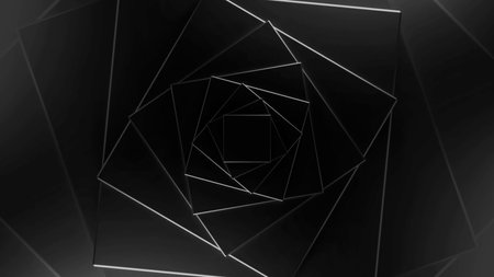 Endless square neon tunnel of rotating gradient silhouettes. Design. Hypnotic spinning corridor.の写真素材
