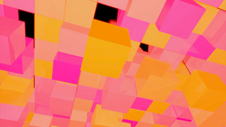 Abstract bright cubes moving upwards and backwards on a black background. Design. Jumping 3D...