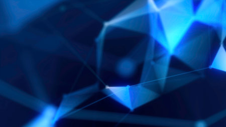 Abstract digital connection moving dots and lines. Motion. Technology background, network connection structure, plexus effect.の写真素材
