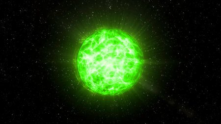 Black background with a magic ball. Motion.A white and green magic ball with animation that glitters.の写真素材