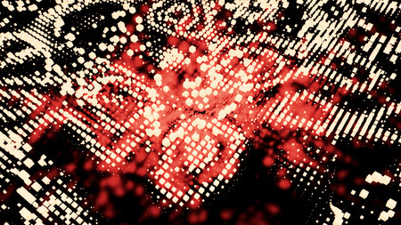 3D abstract surface of many particles in wavy motion. Design. Rippling texture with tiny cubic shapes.の写真素材