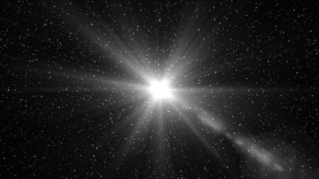 Traveling through monochrome star field in space. Motion. Deep space background with glowing star...