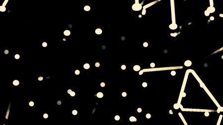 3D abstractions with connected lines and spheres flying on a black background. Design. Concept of constellations.の写真素材