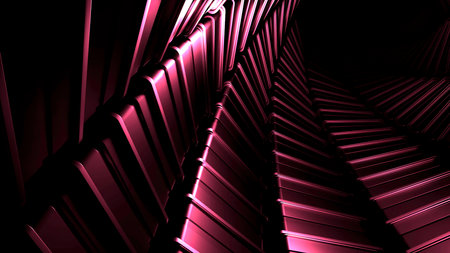 Flying in a round shaped tunnel. Motion. Tube like dark pink tunnel with light flares on its walls.の写真素材