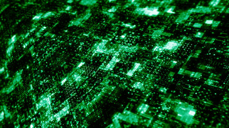 Abstract digital data background. Motion. Colorful digital space background with the motion of shiny particles.の写真素材