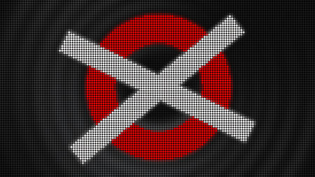 Animation with circle and cross. Motion. Led dots with animated circle and cross icons. Animation with circle and cross icon on pulsating background of ringsの写真素材