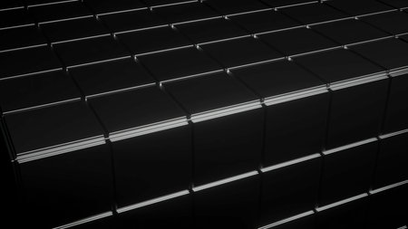 Background of moving 3d cubes. Design. Beautiful 3d cubes with glossy surface and shine. Beautiful animation with 3d cubesの写真素材