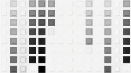Moving squares for transitions. Motion. Pixel squares move in computer style on white background. Pixel transitions from colorful squaresの写真素材