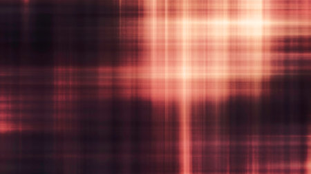Background of checkered light rays. Motion. Colored rays flash in space on black background. Intersecting light beams flicker in motionの写真素材