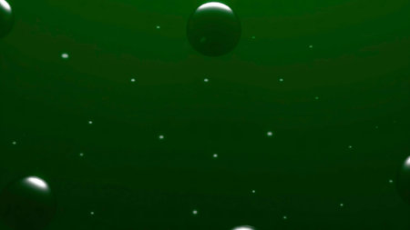 Background with rotating stream of balls. Design. 3D bubbles move and rotate in stream. Stream of balls going into depthsの写真素材