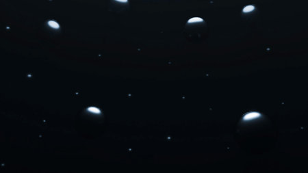 Background with rotating stream of balls. Design. 3D bubbles move and rotate in stream. Stream of...