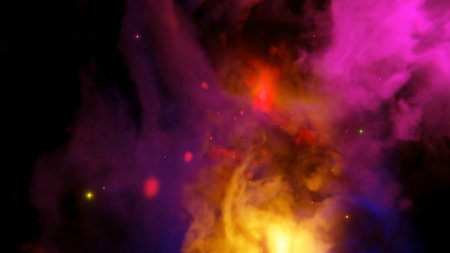 Cosmic Colorful Nebula. Design. Moving colorful fog in outer space. Colorful nebula of space in beautiful stream on black backgroundの写真素材