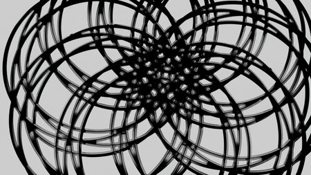 White background. Motion.Black patterns of circles in the animation that connect and get a kaleidoscope effect.の写真素材