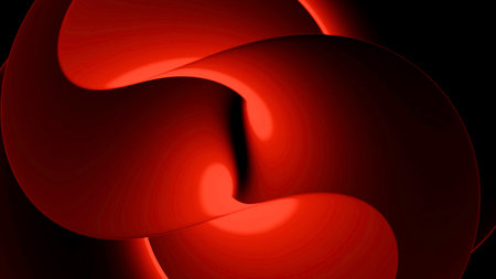 Green and red rotating node on a black background. Design. Three D with bright slowly rotating objects that are different from different sides.の写真素材