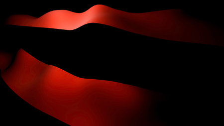 Black background. Design. Blue and red stripes that waver slightly made in computer graphics.の写真素材