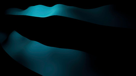 Black background. Design. Blue and red stripes that waver slightly made in computer graphics.の写真素材