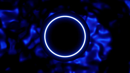Blue background. Design. A large circle with animated blue highlight lines and a swaying background at the back.の写真素材