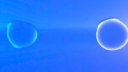 Blue and pink background with bubbles. Design. Rolling bubbles in different directions made in cartoon animation.の写真素材