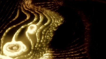 Blurred spots of light on a black background. Motion. Light animation with blue and gold lines in cartoon animation.の写真素材