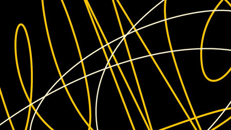 Colorful yellow and white pen strokes disappear on a black background. Motion. Randomly written lines or stripes.の写真素材