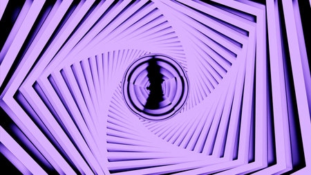 Neon colorful corridor of a star shape. Design. Flying inside bright lined tunnel with a circle in the end.の写真素材